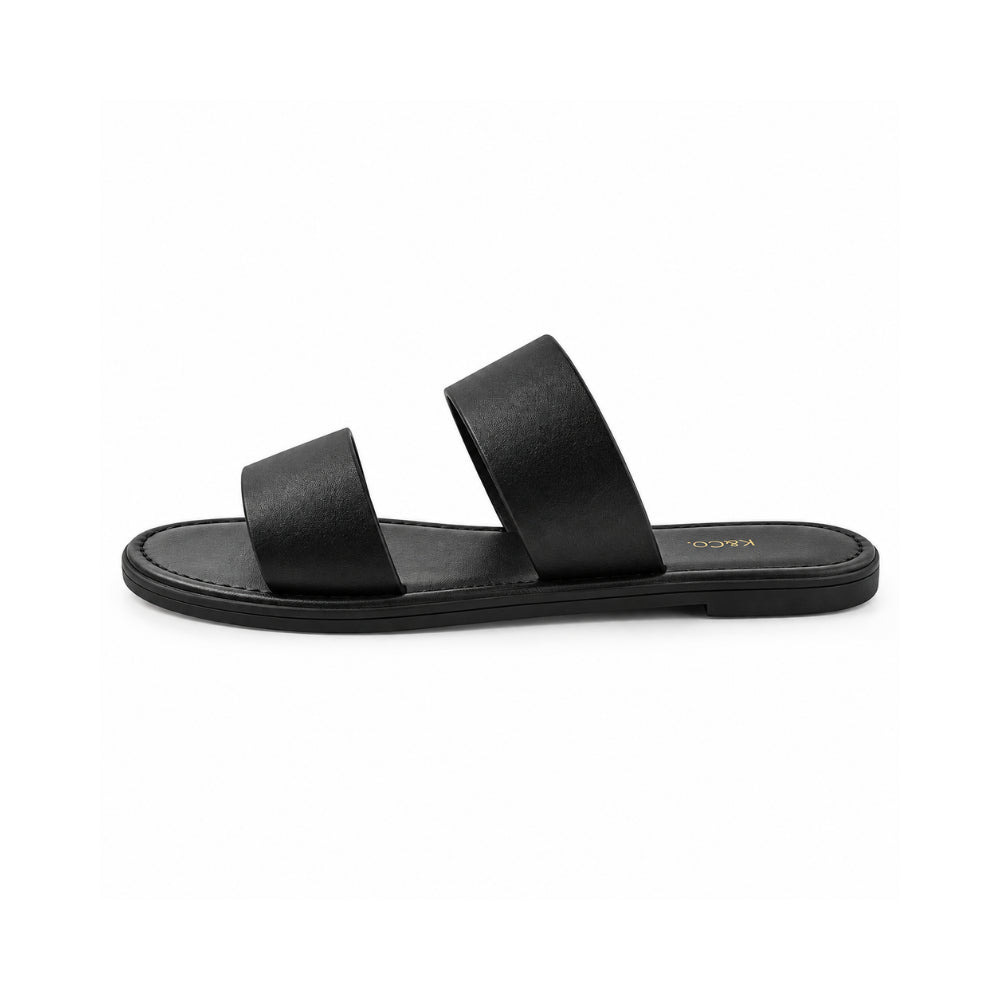 Sun and Sea Collection Leather Strap Slides - BLACK