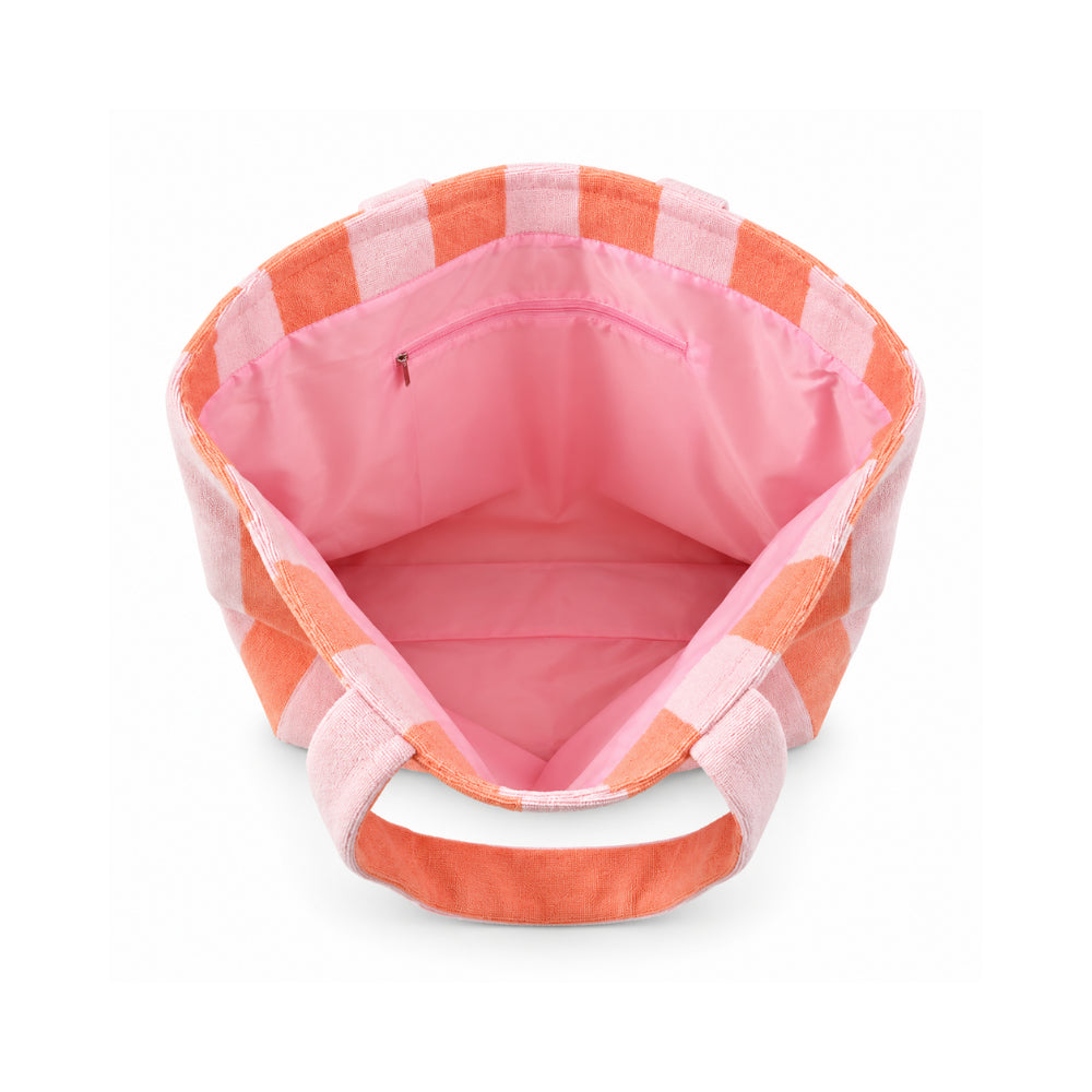 Sun and Sea Collection Terry Towel Large Tote Bag - CORAL STRIPE