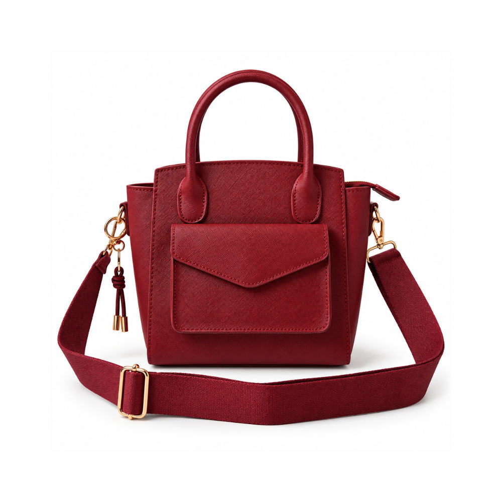 Rosewood Collection Genuine Leather Mini Tote Bag - BURGUNDY
