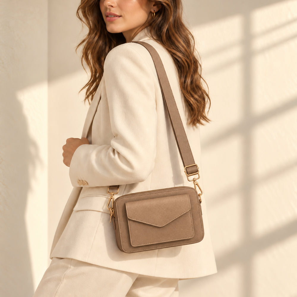 Rosewood Collection Leather Camera Bag - LATTE