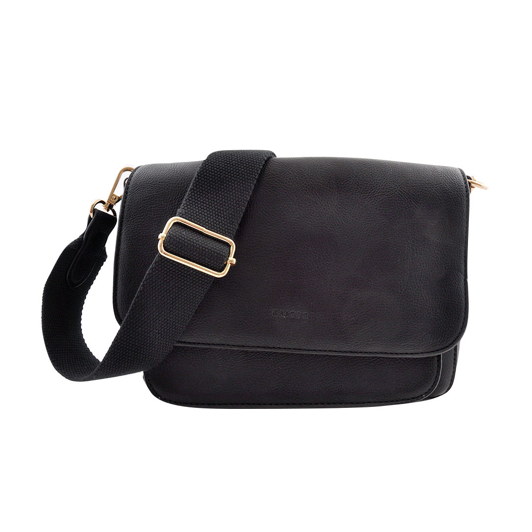 Textured Strap Satchel Bag - Black