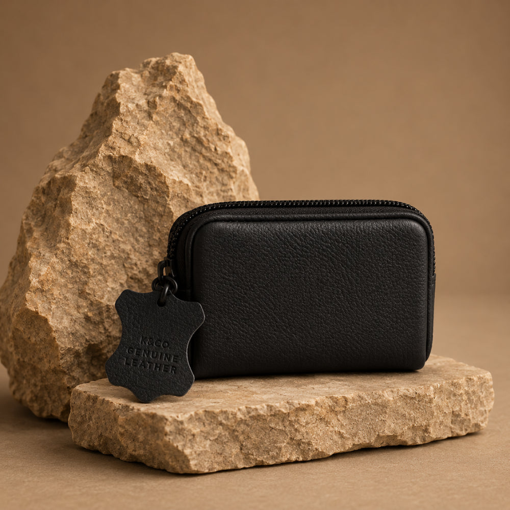 K&Co. Genuine Leather Coin Purse - BLACK