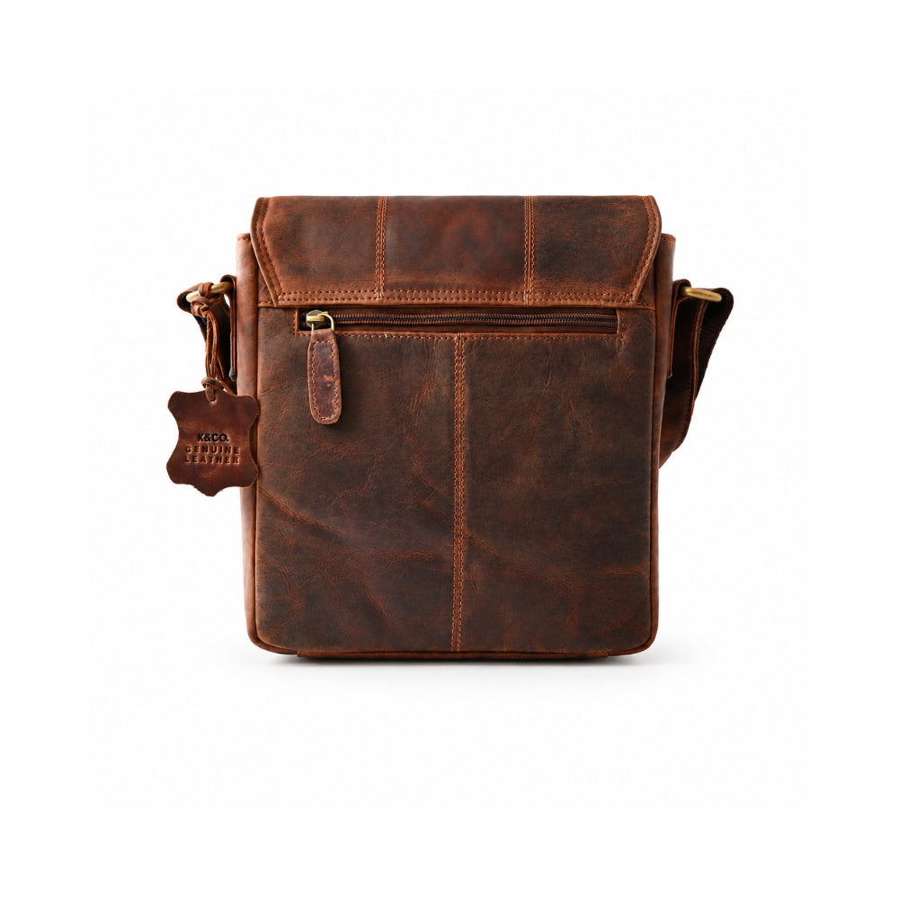 K&Co. Genuine Leather Messenger Bag - COGNAC