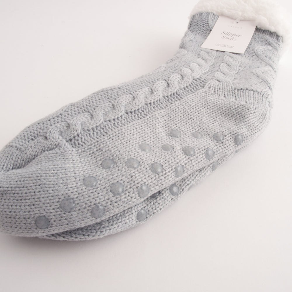Kaiser Slipper Socks - DUCK EGG CABLE