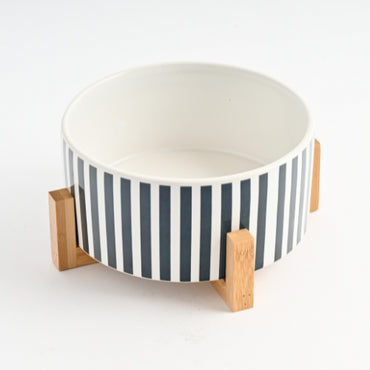 Printed Pet Bowl with Stand - NAVY STRIPE