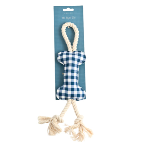 Pet Printed Rope Toy - NAVY GINGHAM