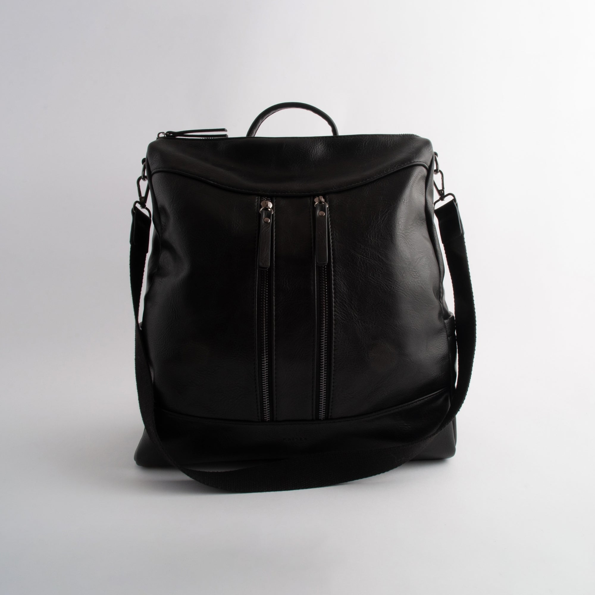 Kaiser Faux Leather Messenger Backpack - BLACK