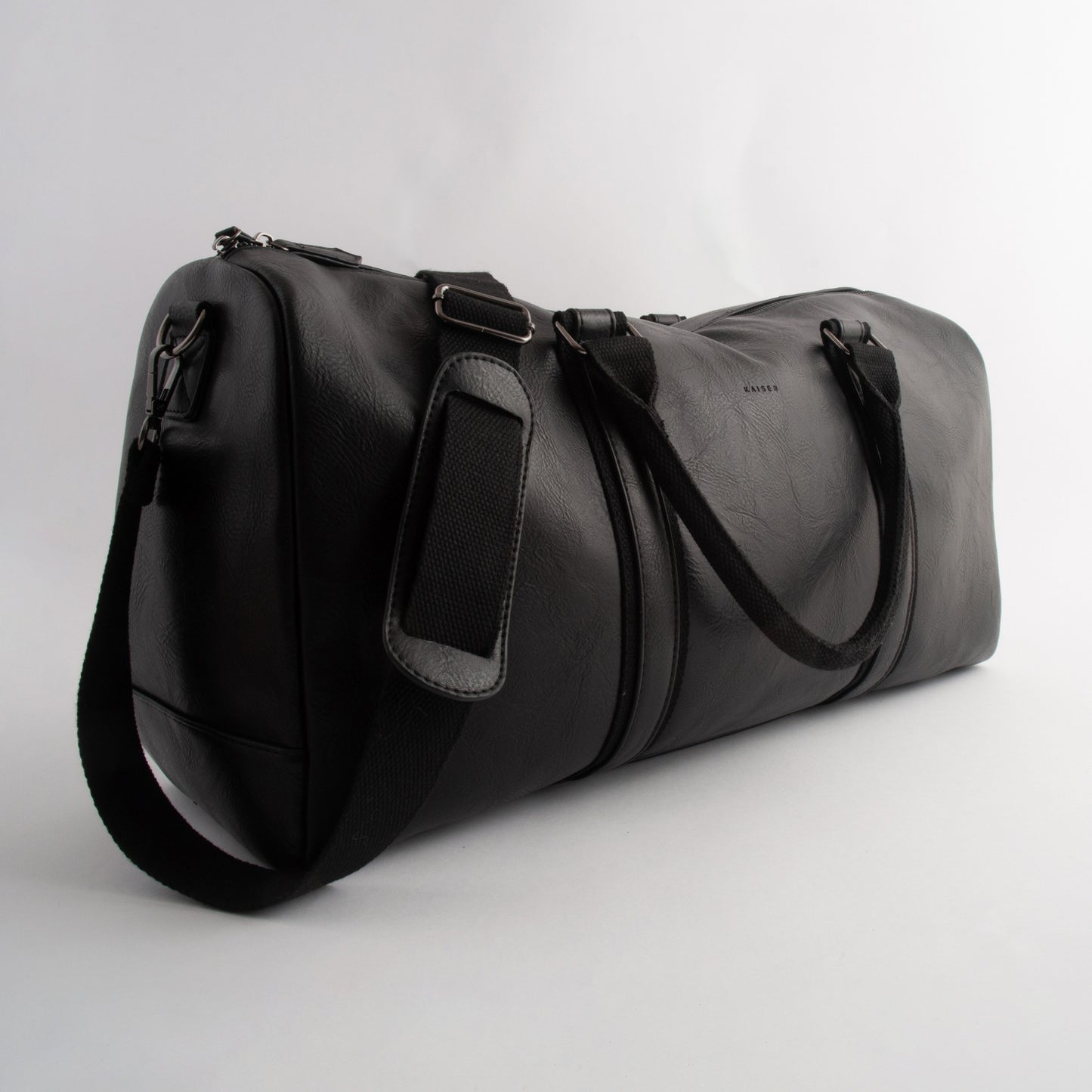 Kaiser Faux Leather Structured Duffle Bag - BLACK