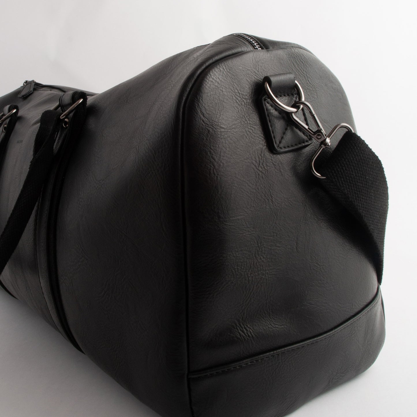 Kaiser Faux Leather Structured Duffle Bag - BLACK