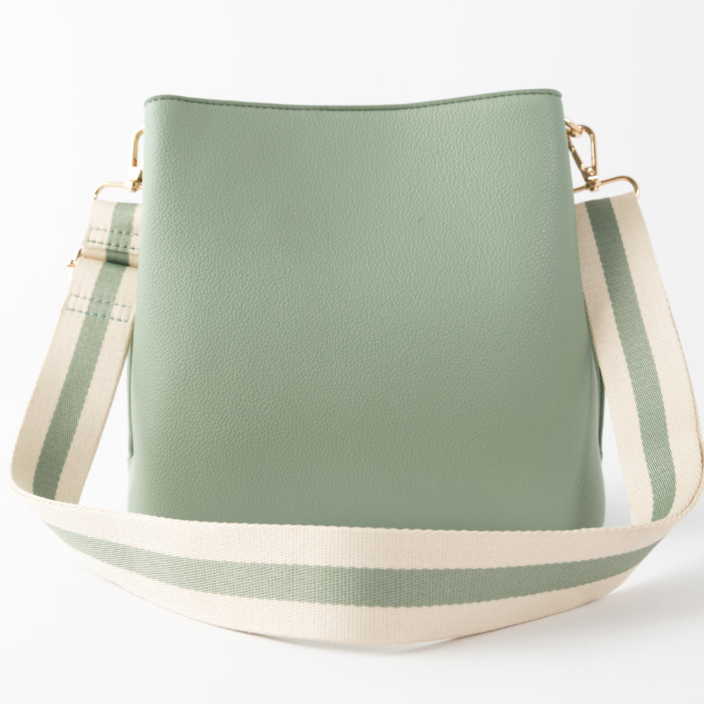 Golden Textured Strap Bucket Bag - SAGE