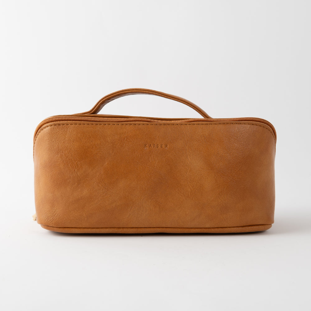 Golden PU Flatlay Toiletry Bag - TAN
