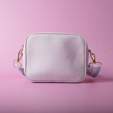 One Of A Kind Textured Strap Side Bag - Lilac Grid