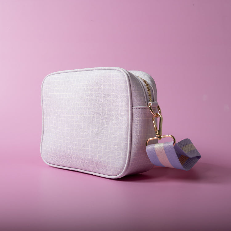 One Of A Kind Textured Strap Side Bag - Lilac Grid