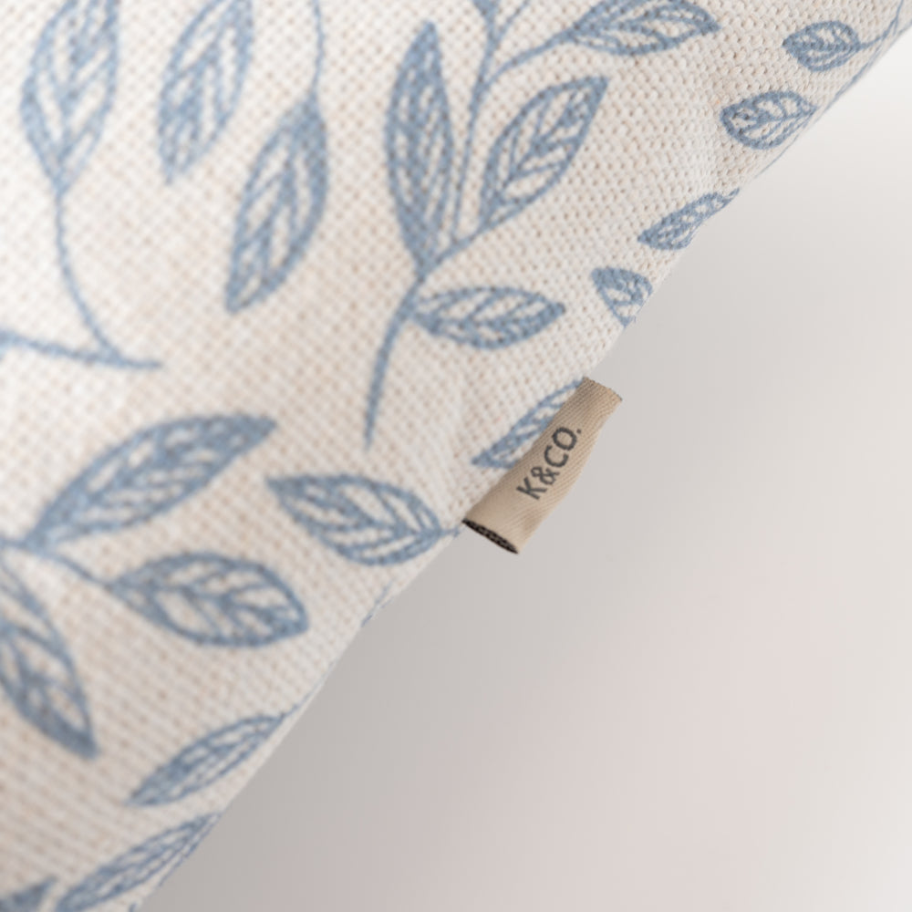 K&Co Printed Cushion - Blue Vine Leaves