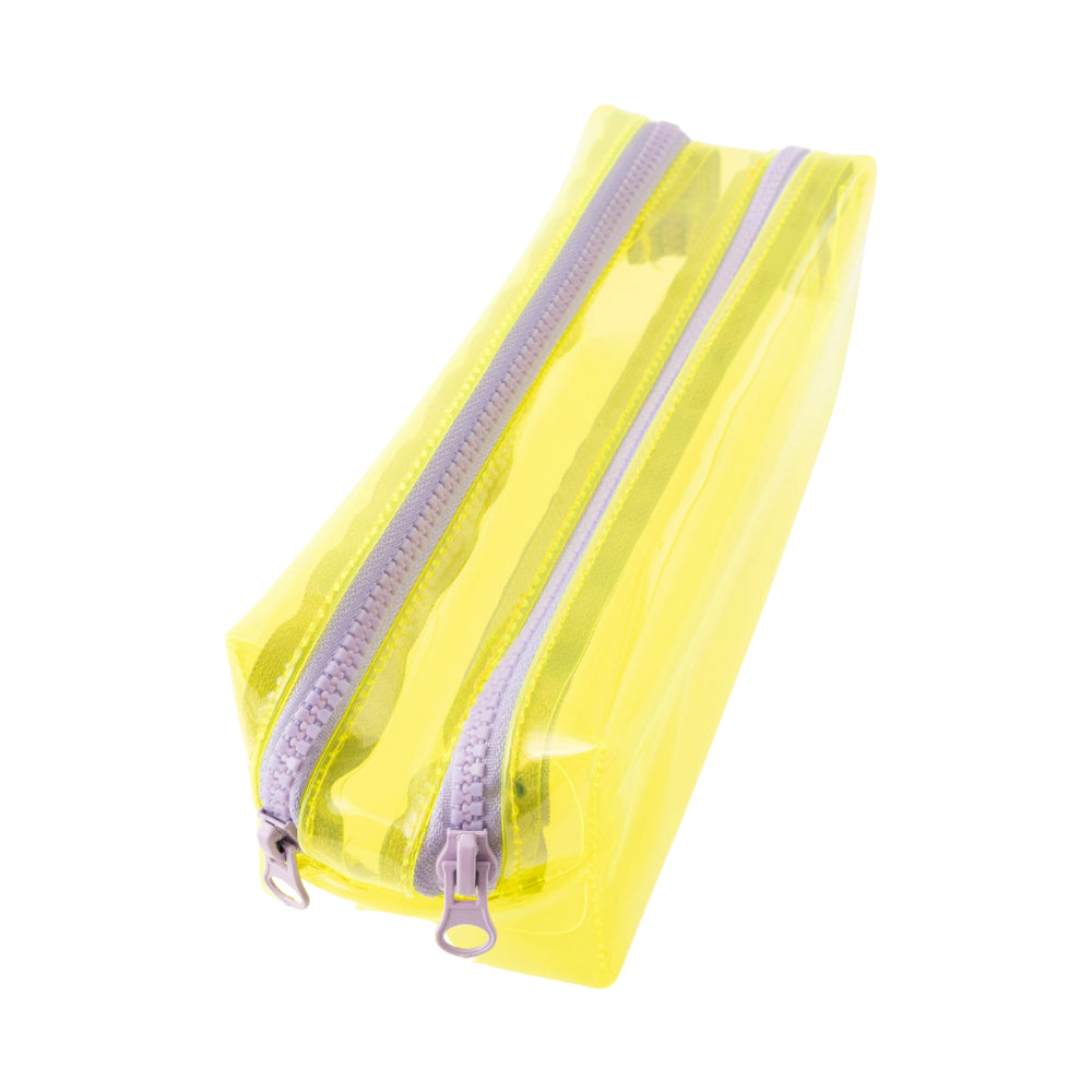Vivid Collection Clear Double Zip Pencil Case - YELLOW