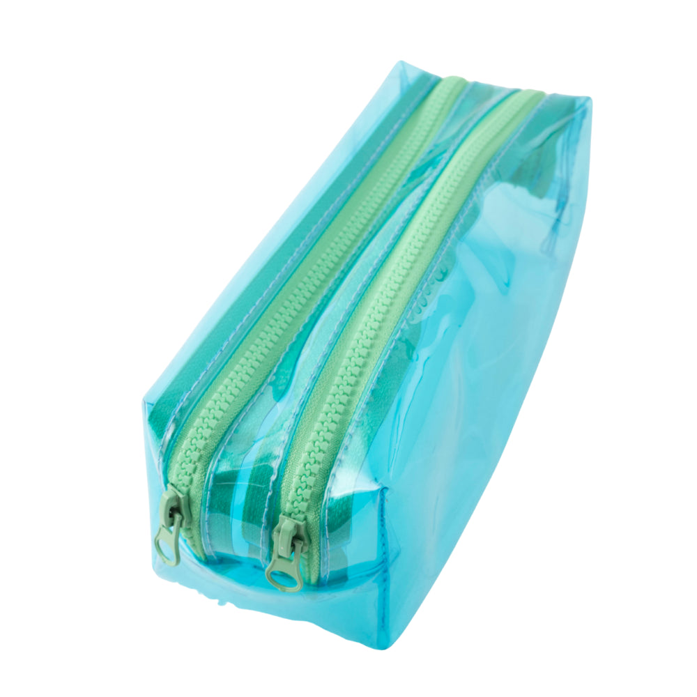 Vivid Collection Clear Double Zip Pencil Case - BLUE