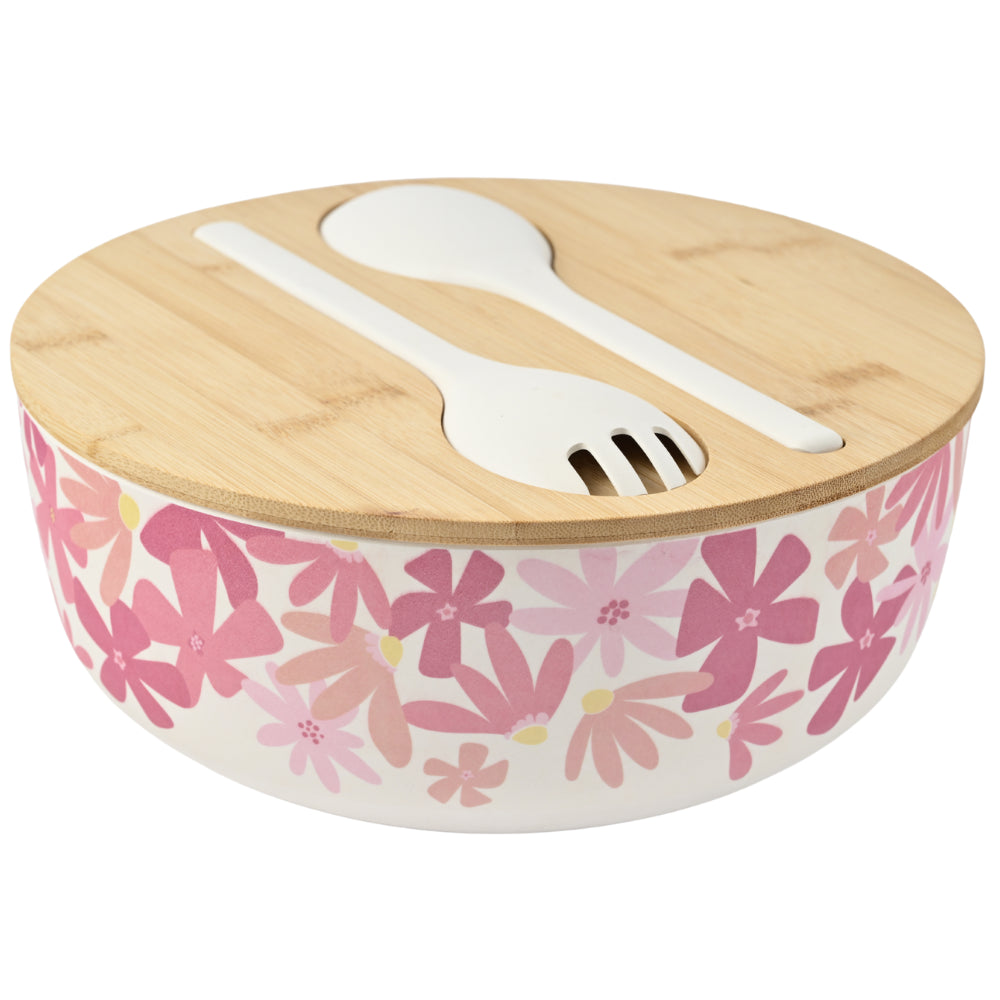 Honeydew Bamboo Salad Bowls with Servers - PINK FLORA