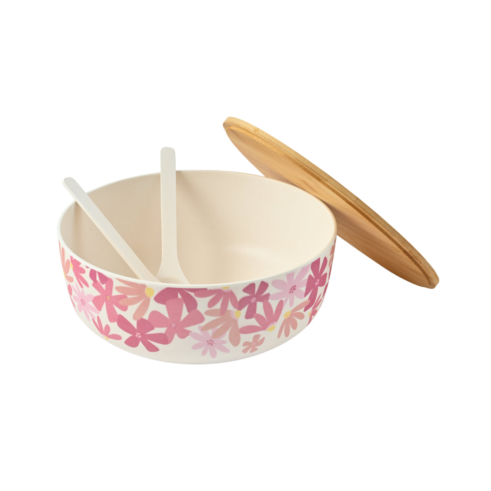 Honeydew Bamboo Salad Bowls with Servers - PINK FLORA