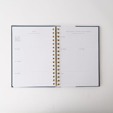 2026 A5 Weekly Spiral Diary - Navy Blooms