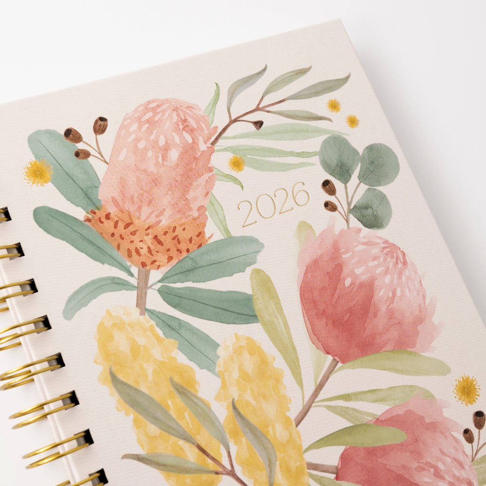 2026 A5 Weekly Spiral Diary - Watercolour Blossoms