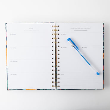 2026 A5 Weekly Spiral Diary & Pen - Indigo Flora