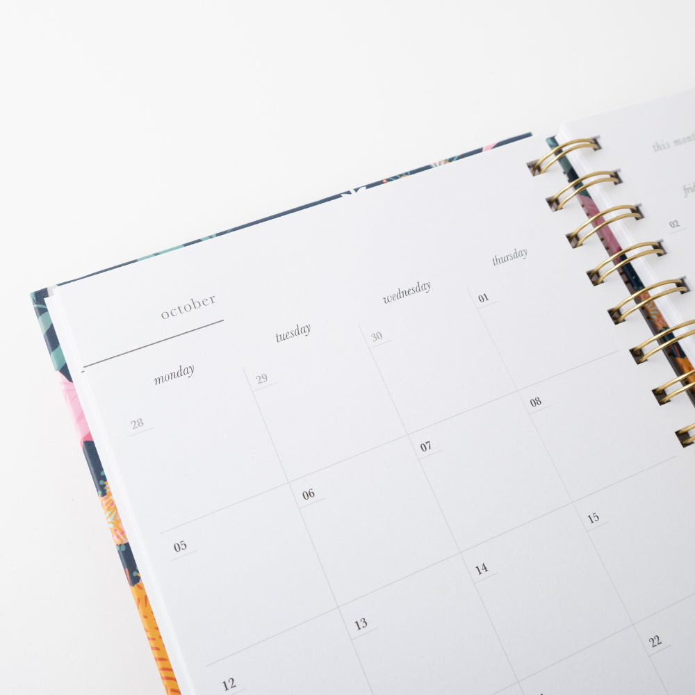 2026 A5 Weekly Spiral Diary & Pen - Indigo Flora
