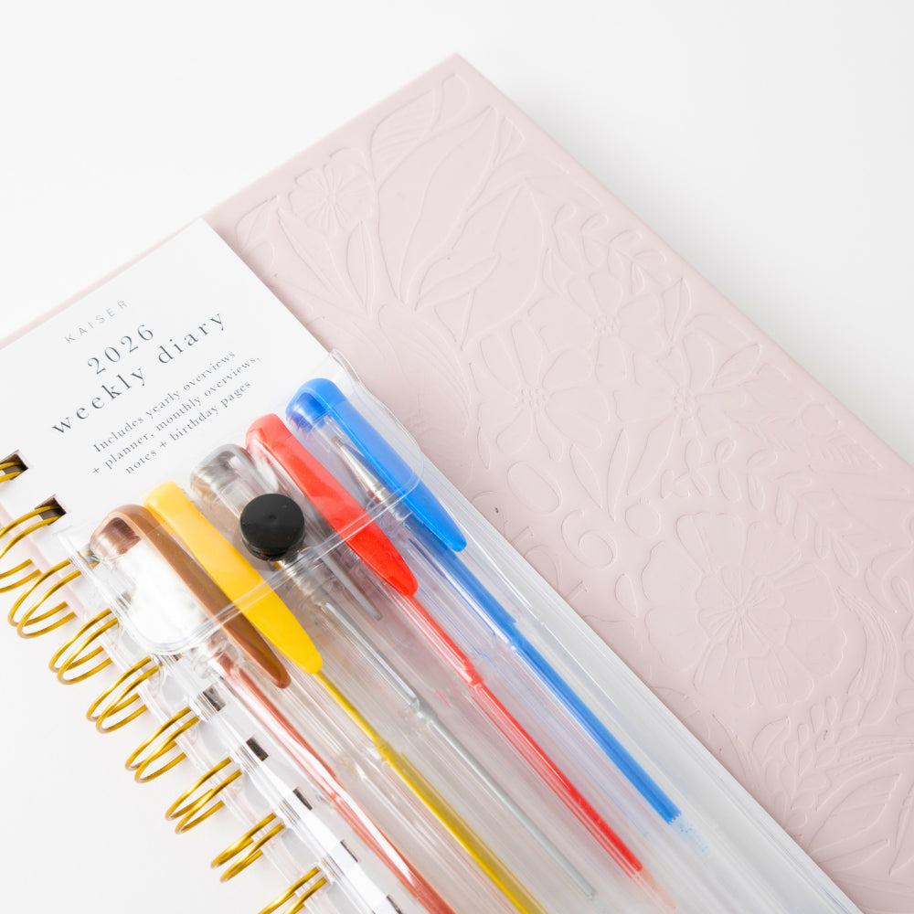 2026 A5 Weekly Spiral Diary & Pen - Pink Blooms