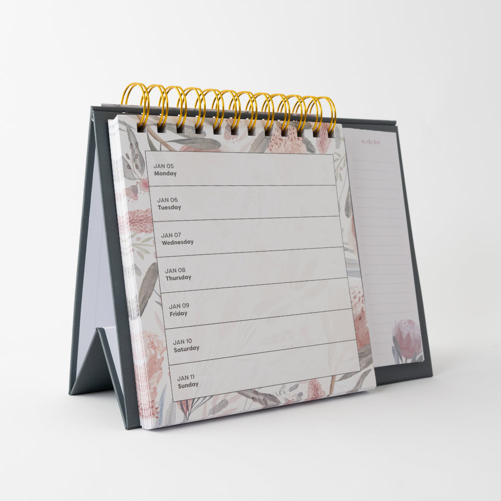 2026 Spiral Weekly Desk Planner - Blossoms