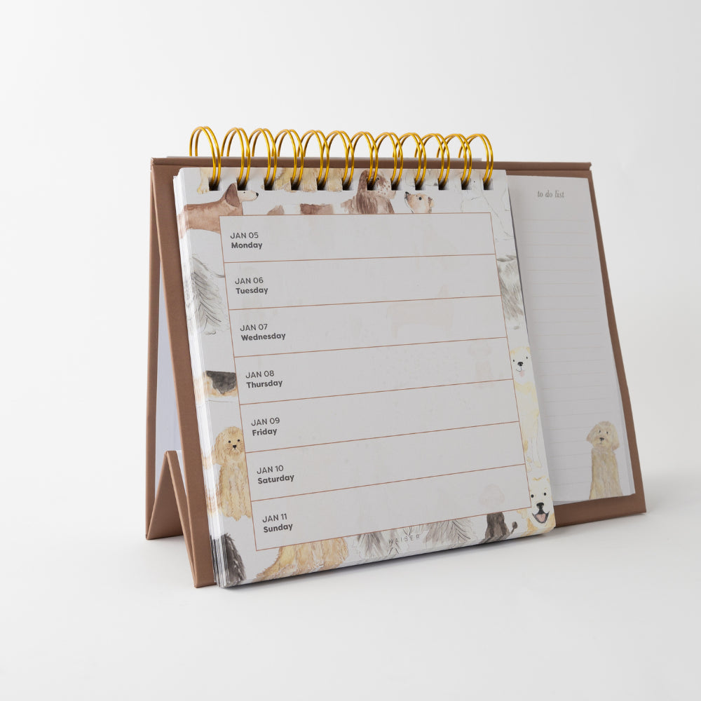 2026 Spiral Weekly Desk Planner - Dog Lover