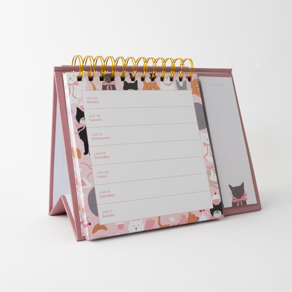 2026 Spiral Weekly Desk Planner - Kit-Tea Cat