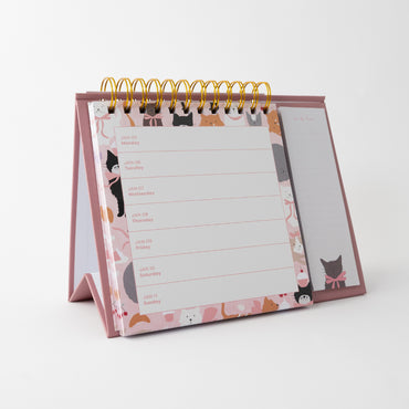 2026 Spiral Weekly Desk Planner - Kit-Tea Cat