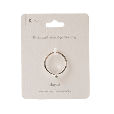 K&CO. Birthstone Adjustable Ring - AUGUST