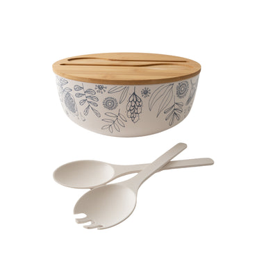 Indigo Series Bamboo Salad Bowl Server - NATIVE SKETCH