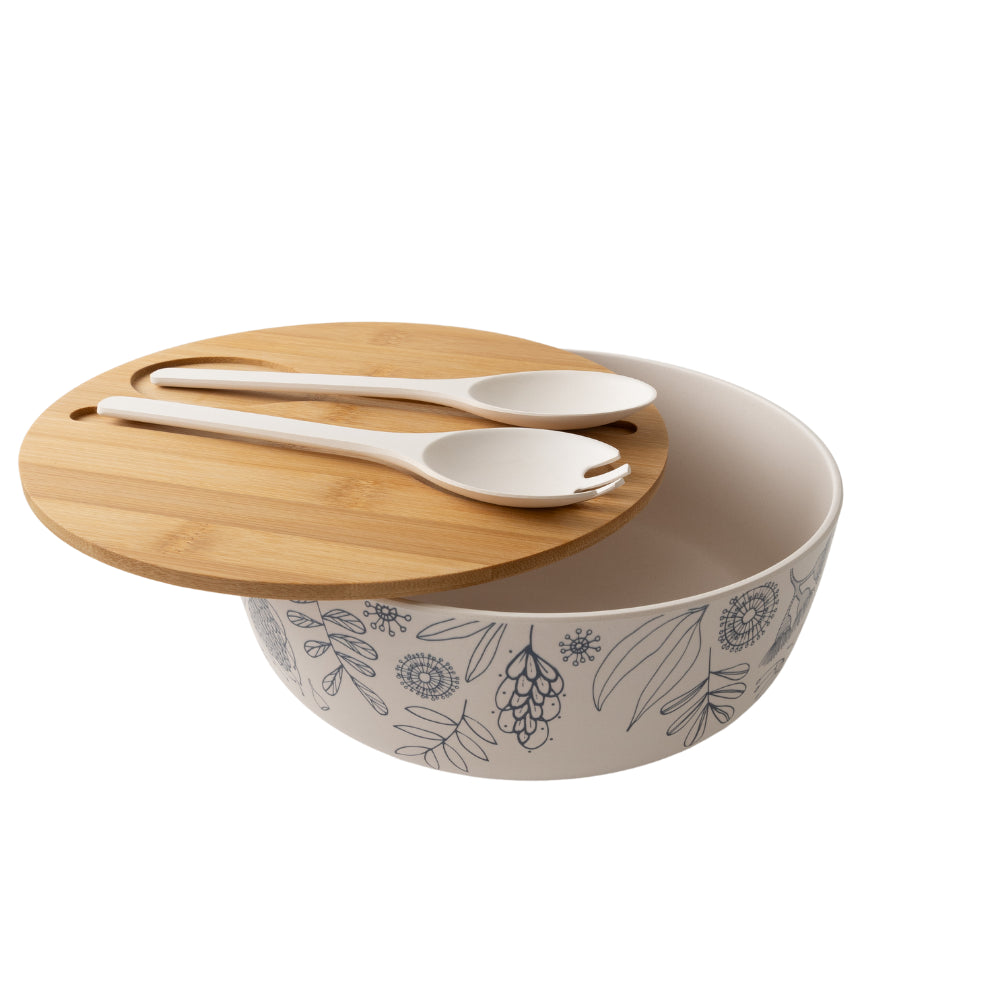 Indigo Series Bamboo Salad Bowl Server - NATIVE SKETCH