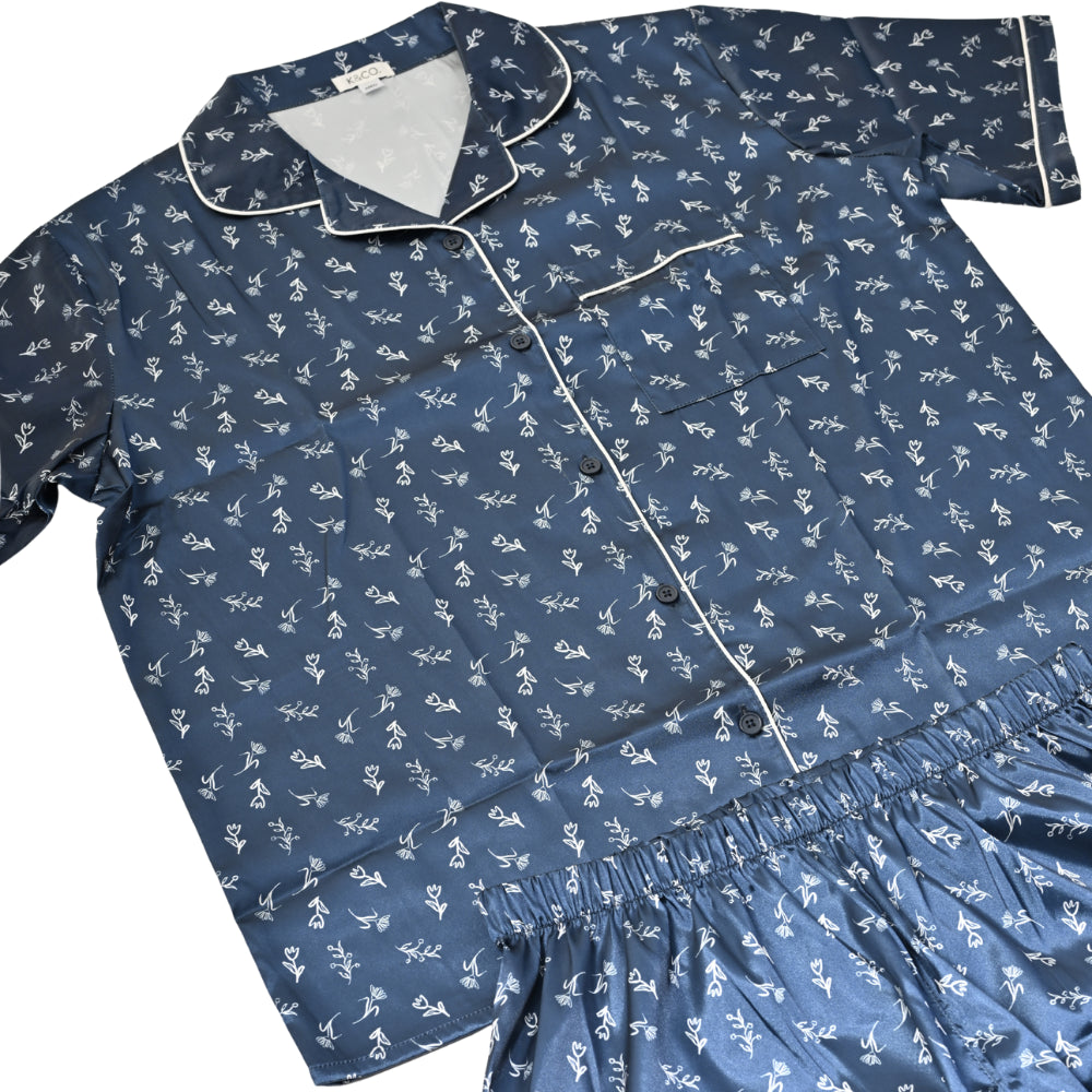 K&Co Satin Pyjama Set Size Large  - NAVY DITSY