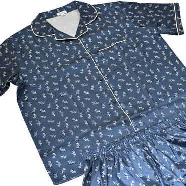 K&Co Satin Pyjama Set Size Large - NAVY DITSY