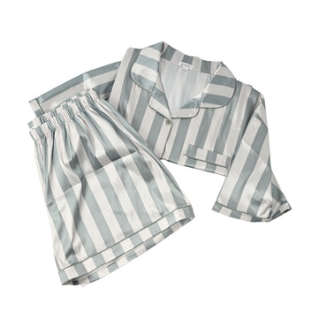 K&Co Satin Pyjama Set Size Large - SAGE STRIPE