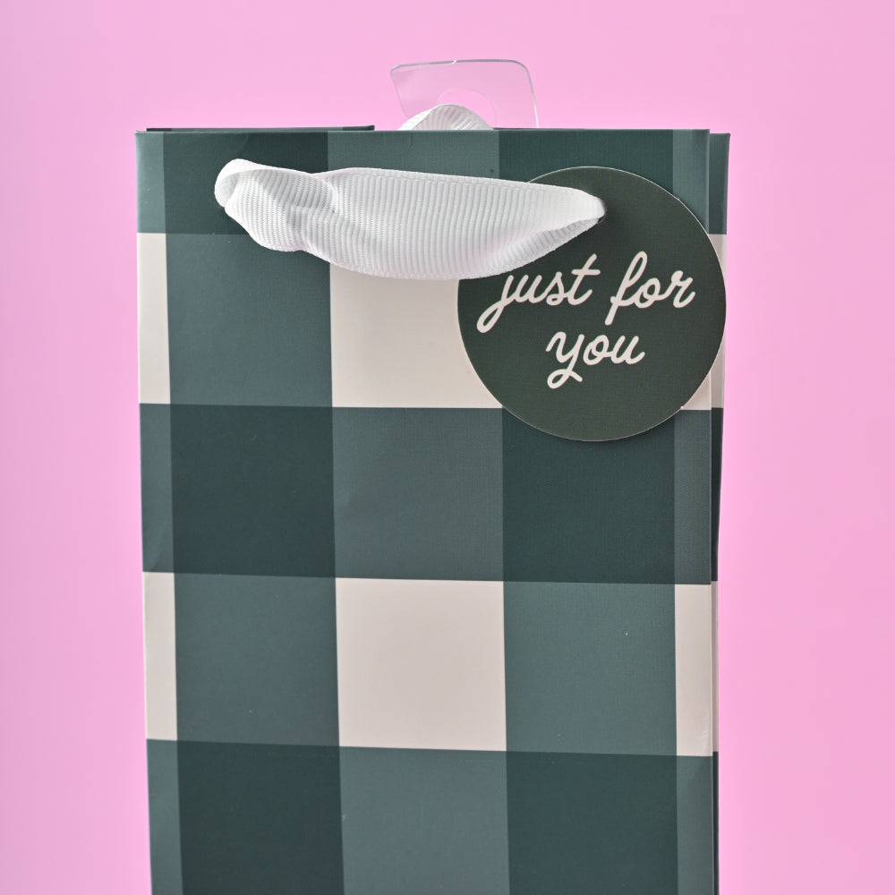 Christmas Bottle Bag - Forest Green Gingham