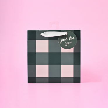 Christmas Square Gift Bag - Green Gingham