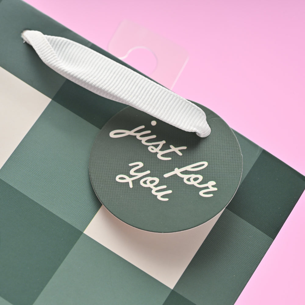 Christmas Square Gift Bag - Green Gingham