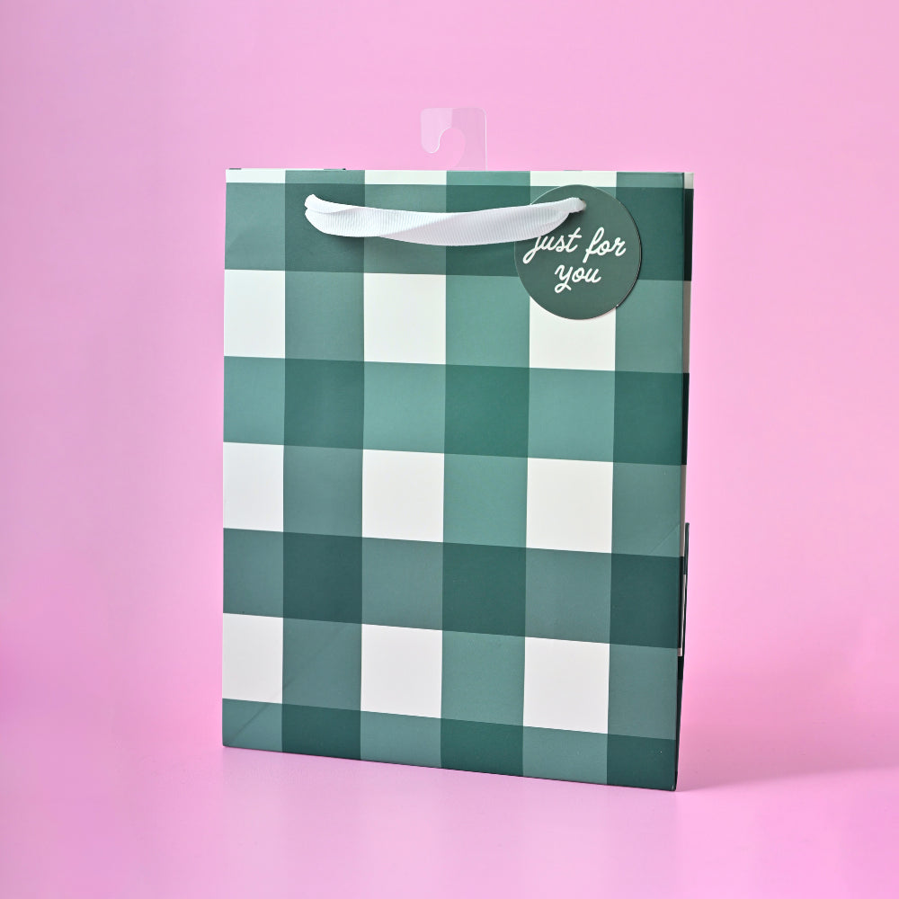 Chistmas Small Gift Bag - Forest Green Gingham