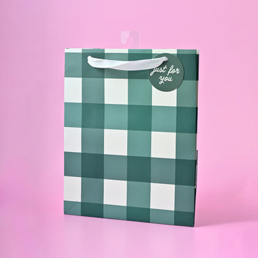 Chistmas Small Gift Bag - Forest Green Gingham