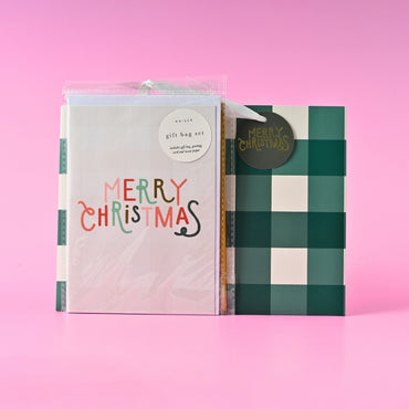Christmas Medium Gift Bag Set - Forest Green Gingham