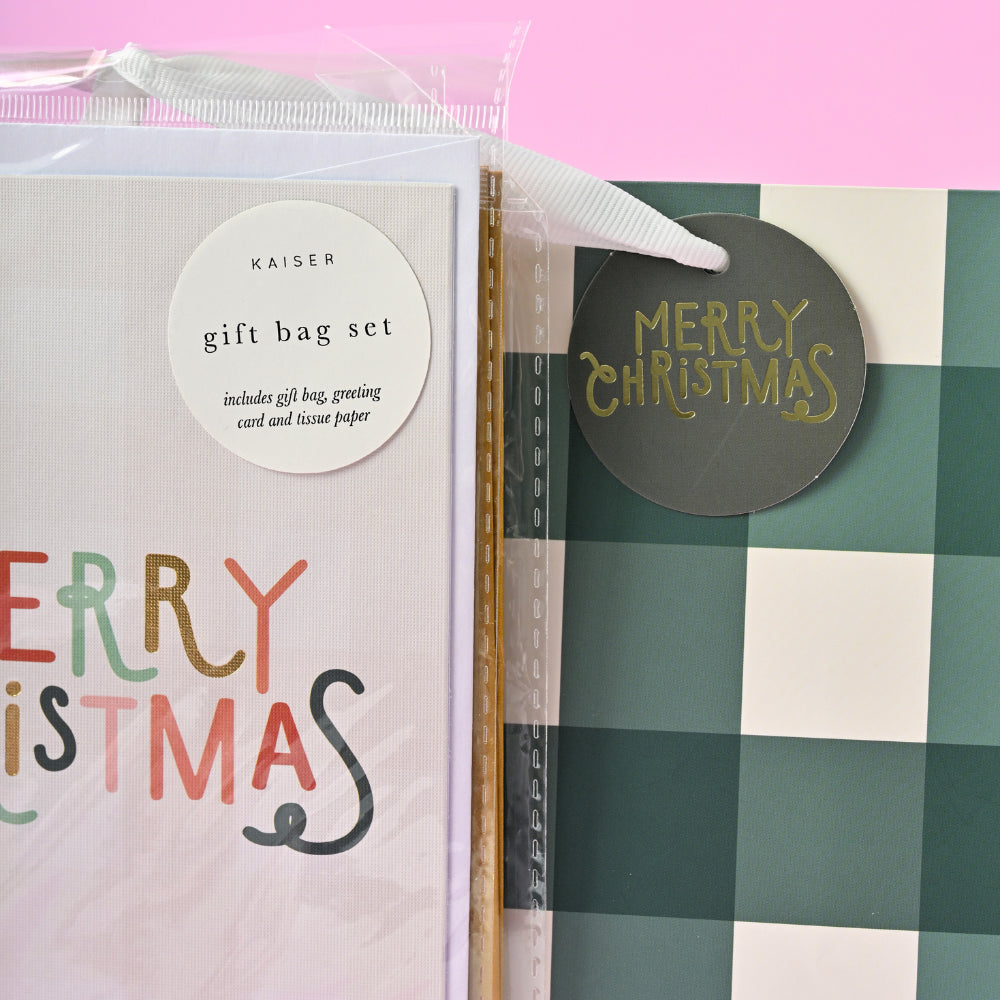Christmas Medium Gift Bag Set - Forest Green Gingham