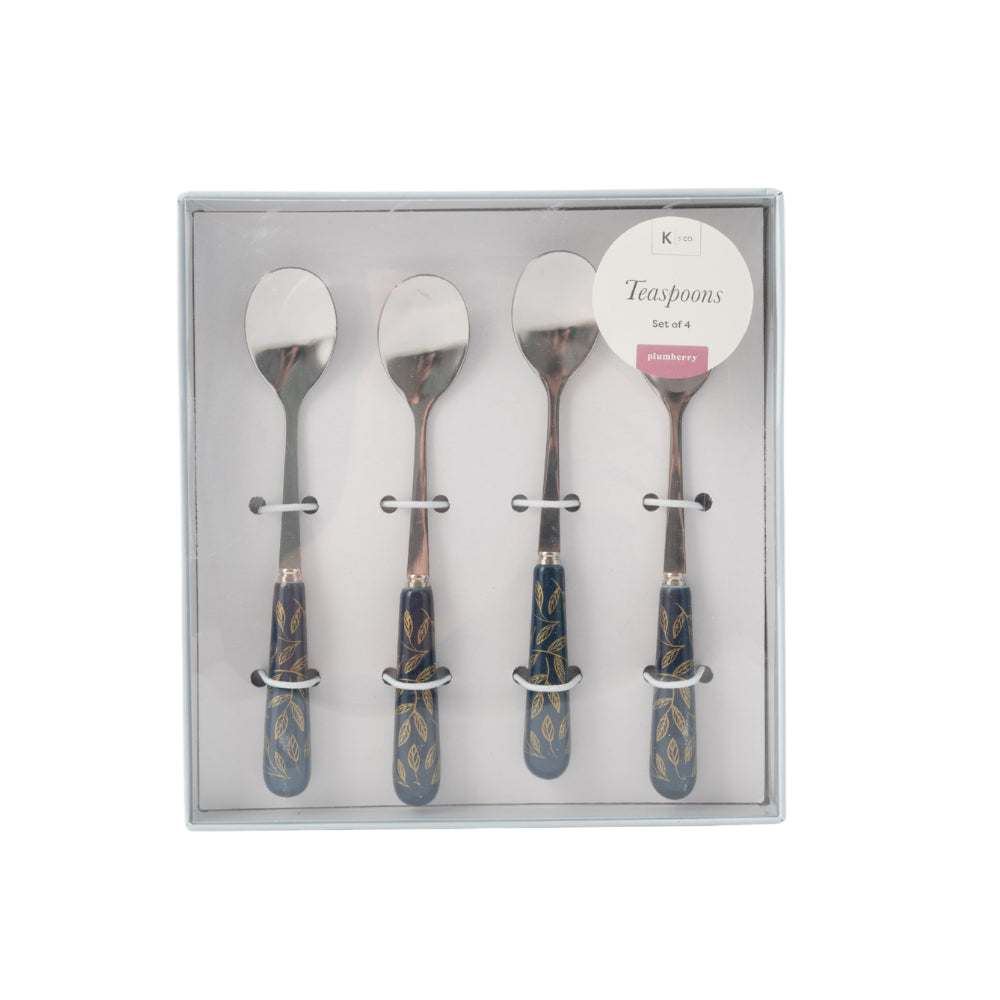 K&Co. Plumberry series Printed Teaspoon 4pk - ETCHED LEAVES