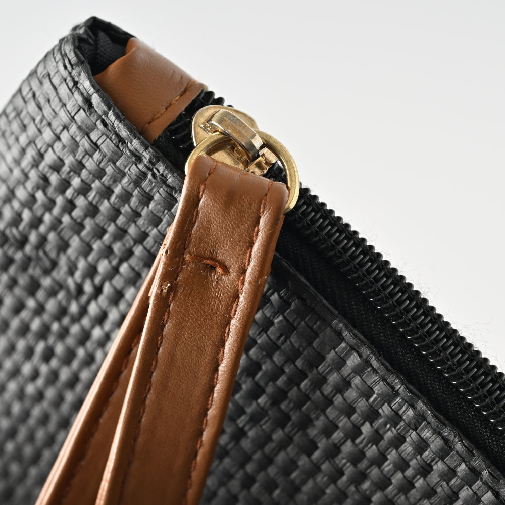 K&Co Sorrento Straw Zip Pouch - BLACK