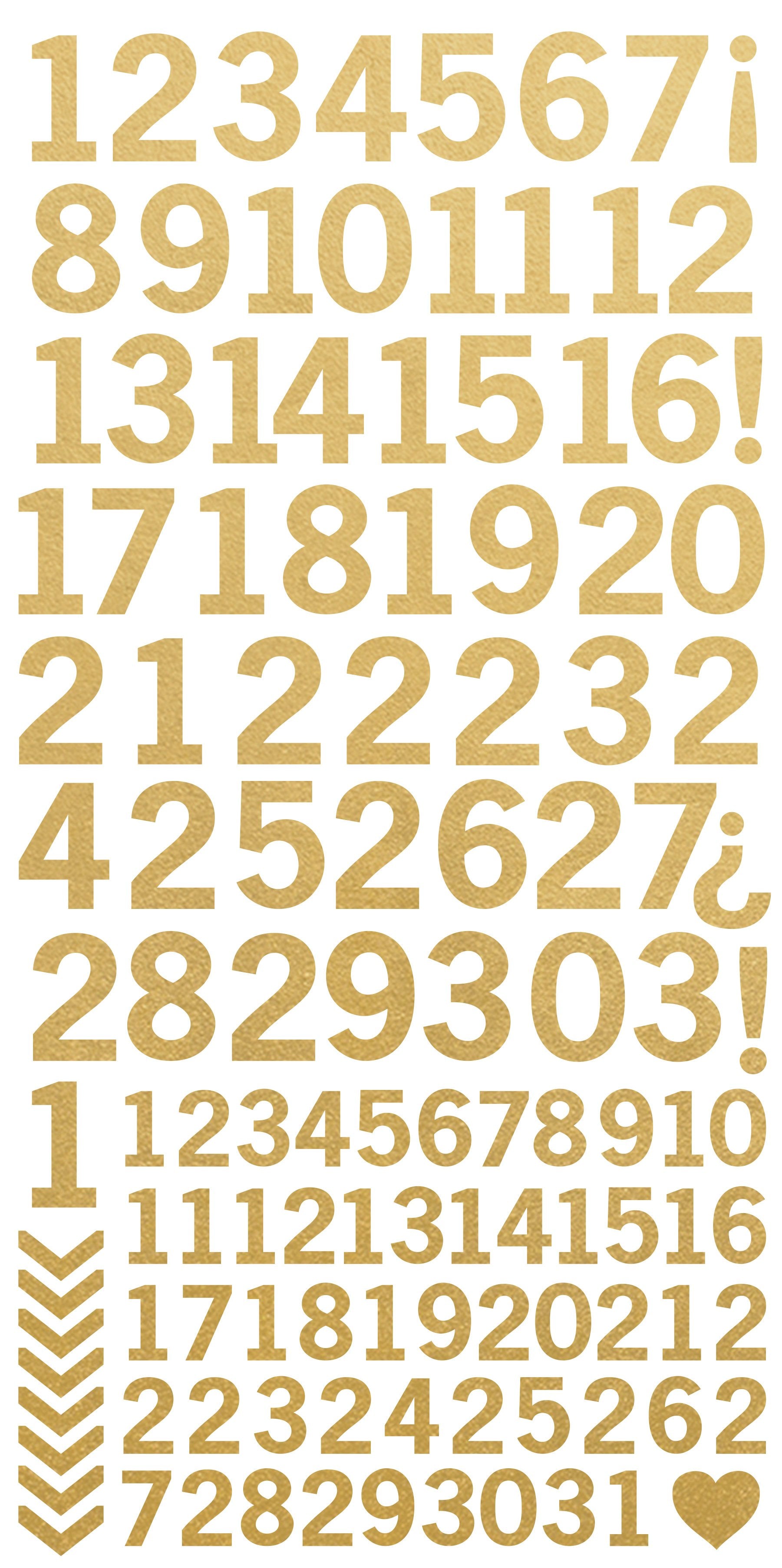 Cursive Gold Number Stickers - 1 Sheet