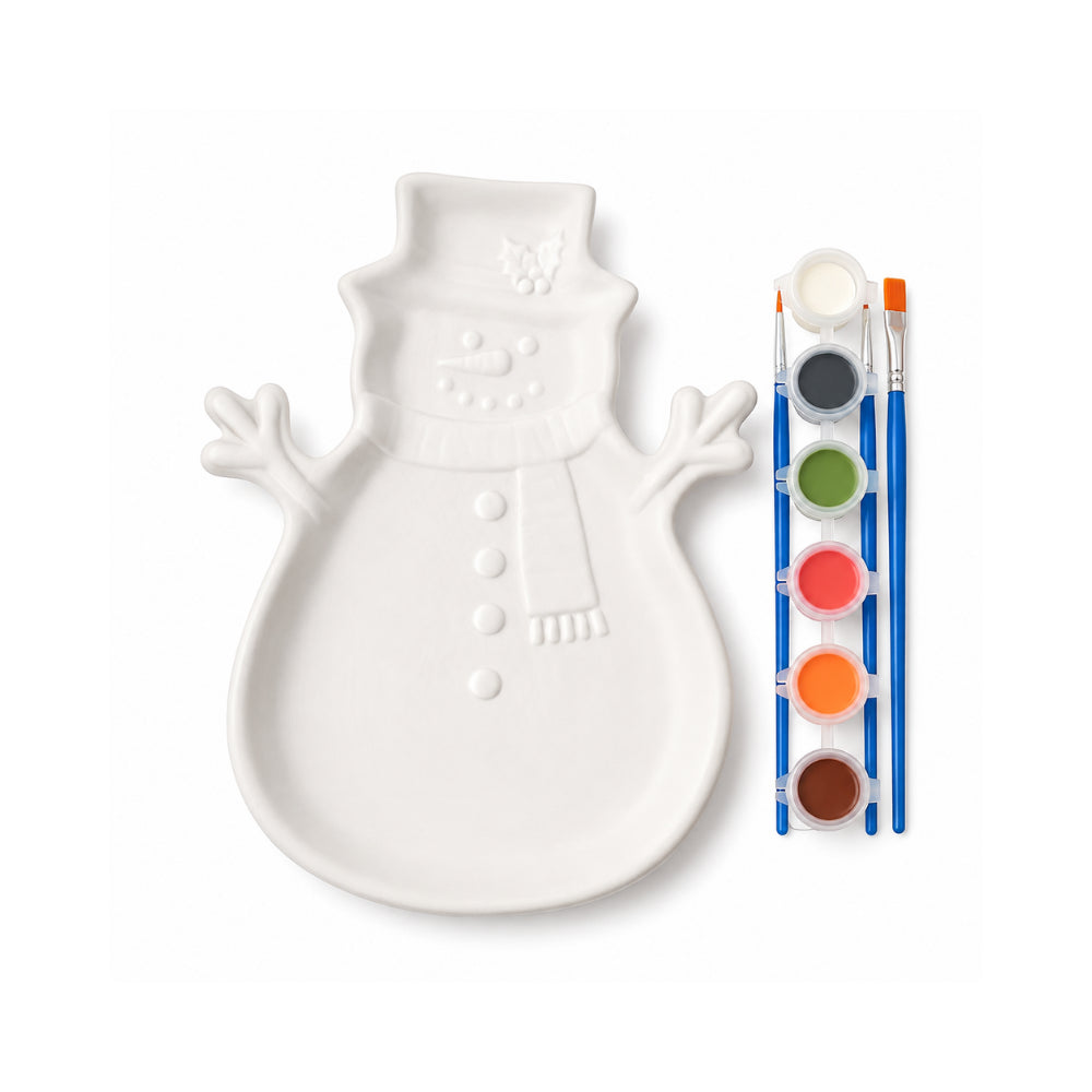 Christmas Kids Paint Your Own Ceramic Trinket Tray - SNOWMAN