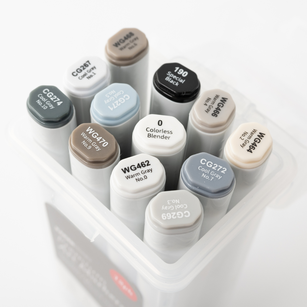 Premium Art Markers 12 Pack - Greyscale