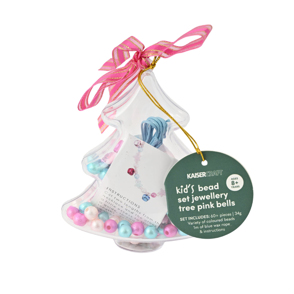 Christmas Bead Set Keychain Decorations - Tree Pink Bells